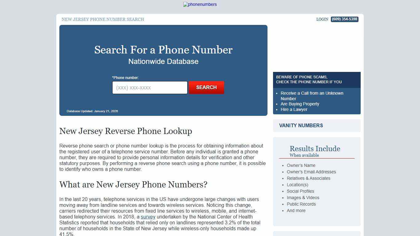 New Jersey Phone Number Lookup | PhoneNumbers.org