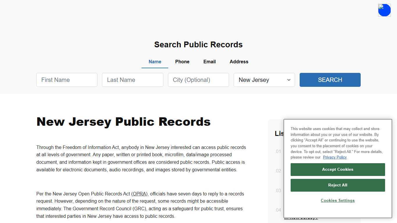 New Jersey Public Records Online - ThePublicIndex